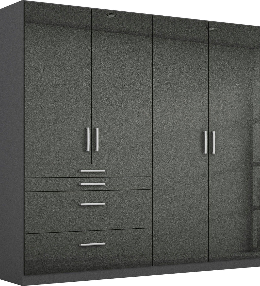 Oakwood Rauch Homburg High Gloss Effect Grey 4 Door Hinged Combi Wardrobe