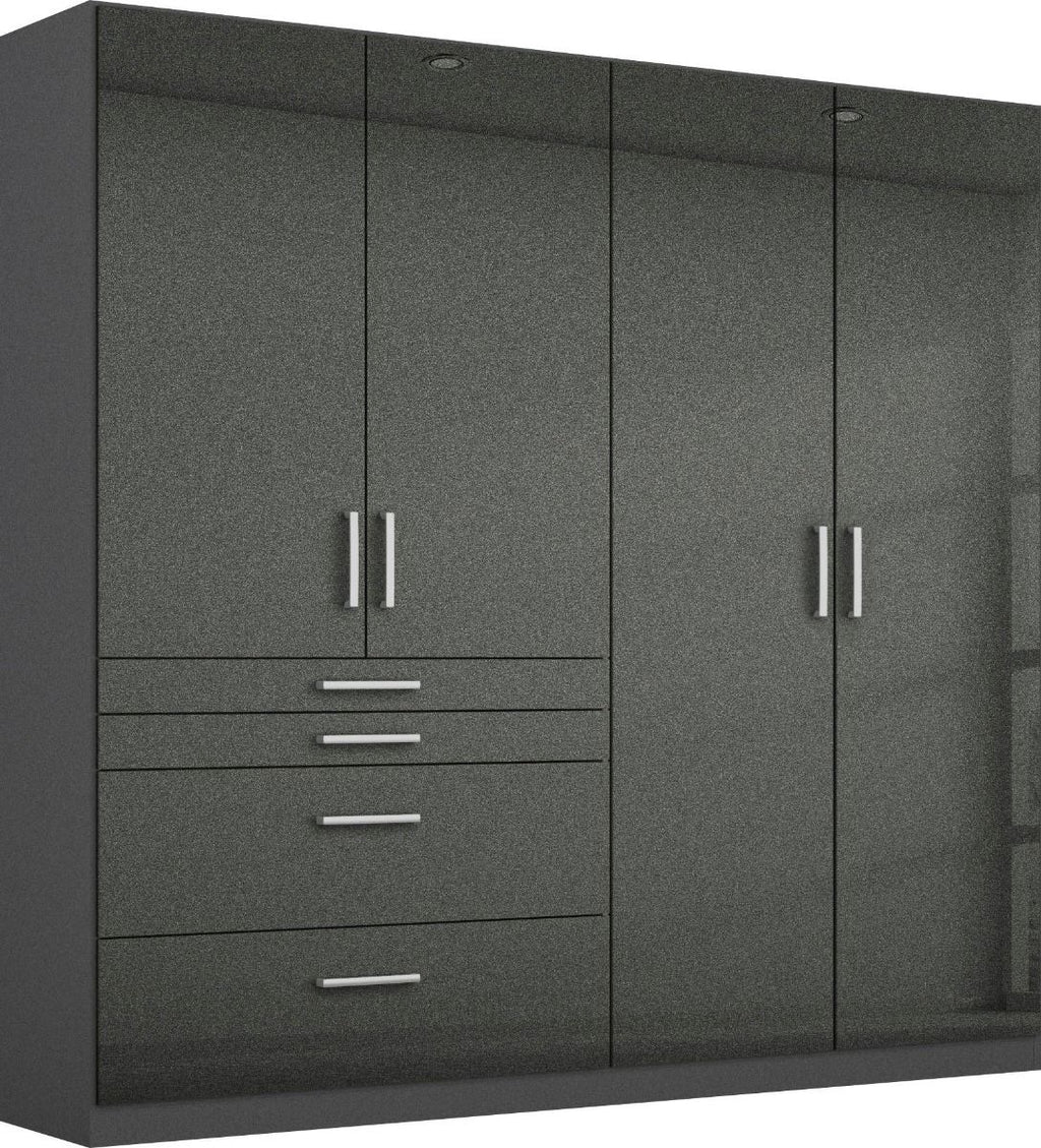 Oakwood Rauch Homburg High Gloss Effect Grey 4 Door Hinged Combi Wardrobe