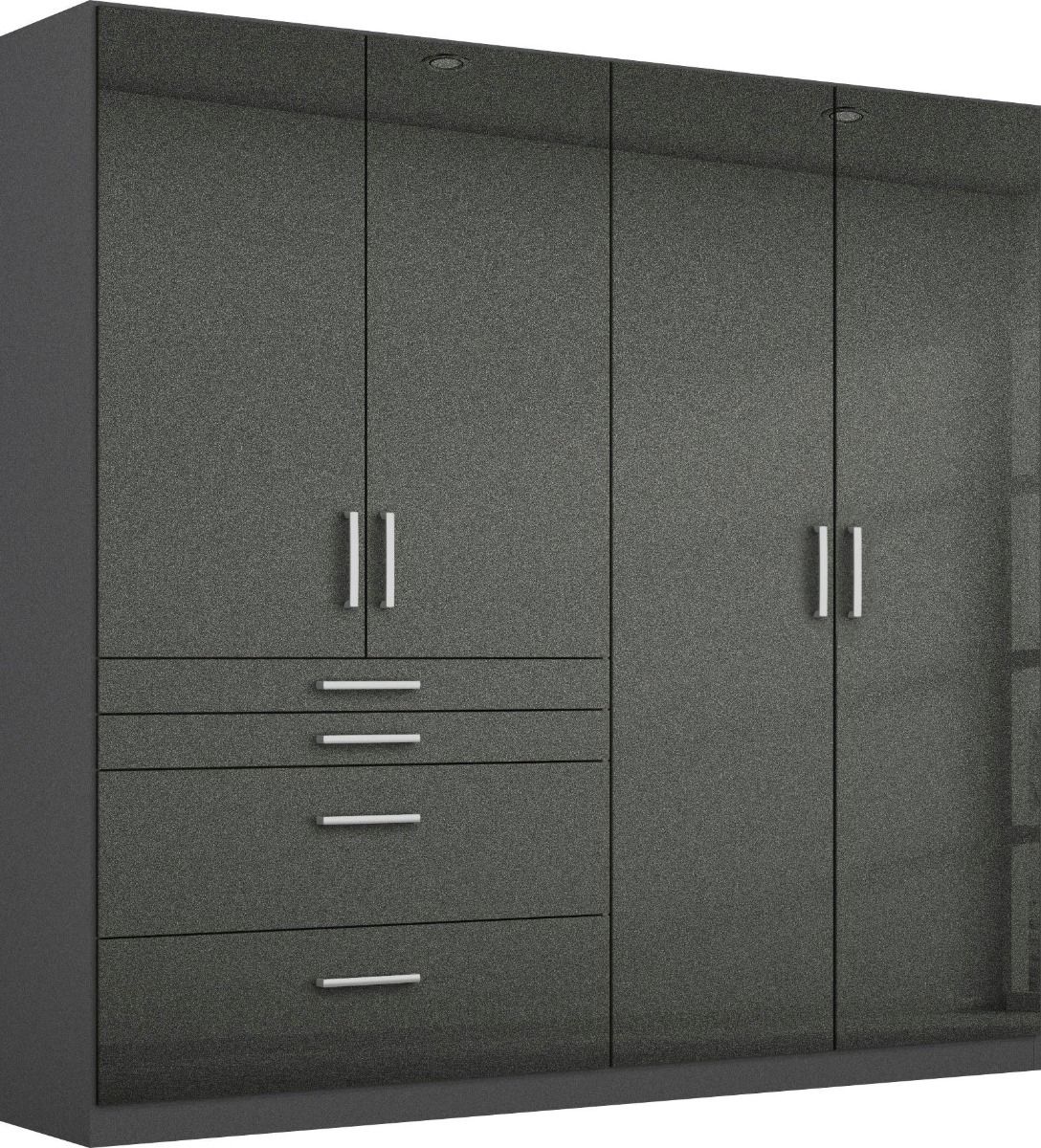 Oakwood Rauch Homburg High Gloss Effect Grey 4 Door Hinged Combi Wardrobe
