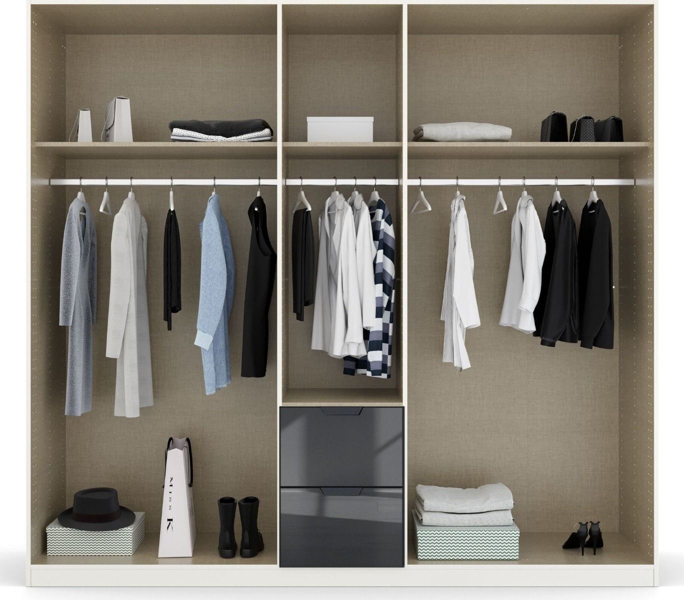 Oakwood Rauch Bassalt Glass Modern Quadra Spin 5 Door Combi 226CM Wardrobe