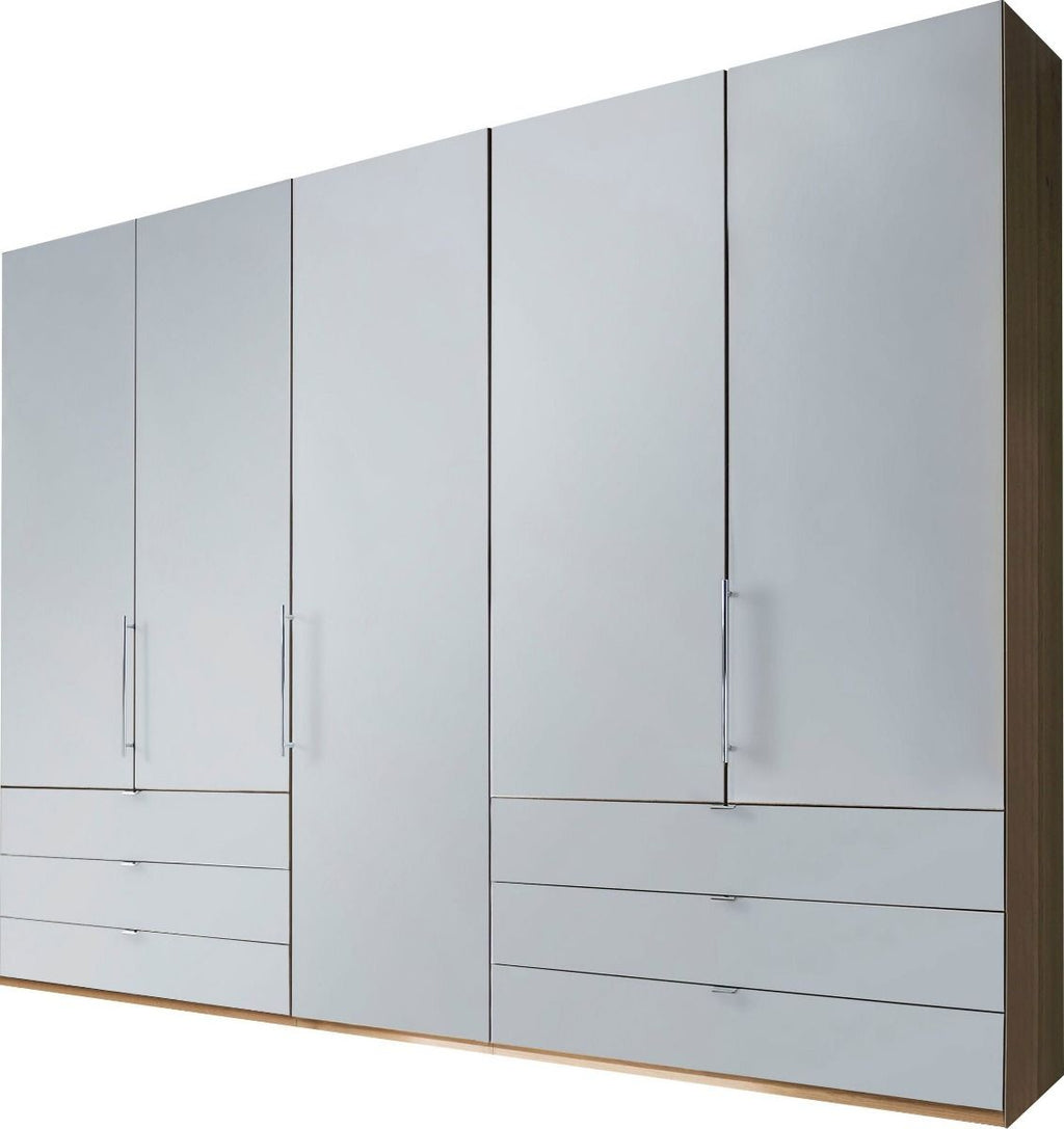 Oakwood Wiemann Loft Champagne Glass Front 250CM Bi-Folding Doors Wardrobe With Drawers