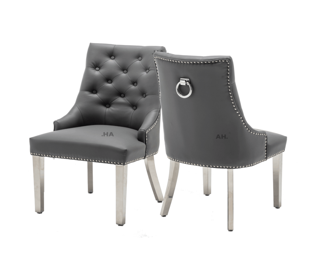 Oakwood K Edmundson Grey Ring Knockerback PU Leather Dining Chairs