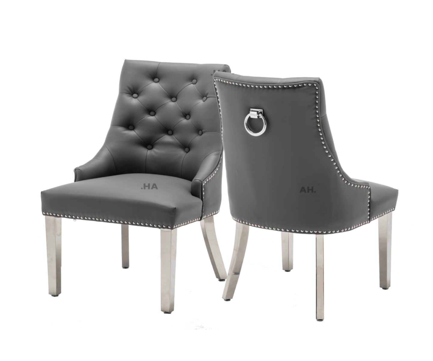 Oakwood K Edmundson Grey Ring Knockerback PU Leather Dining Chairs