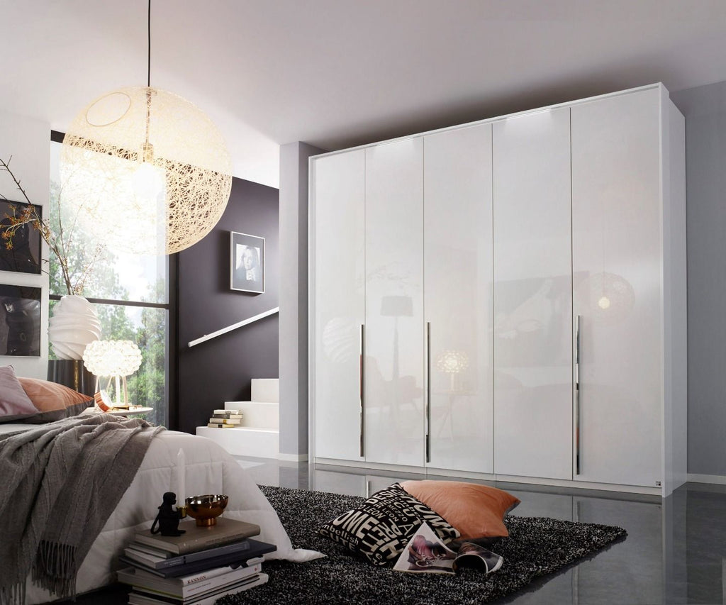 Oakwood Rauch Montclar 5 Door Hinged High Gloss White Wardrobe with Premium Interior