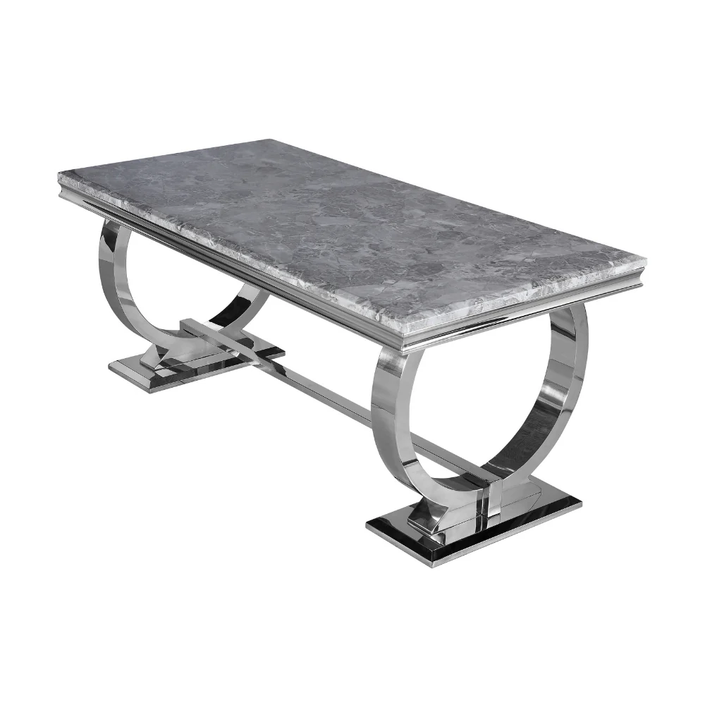 Oakwood Arianna 1.5M Grey Marble Top Dining Table With 4 Megan Dining Chairs