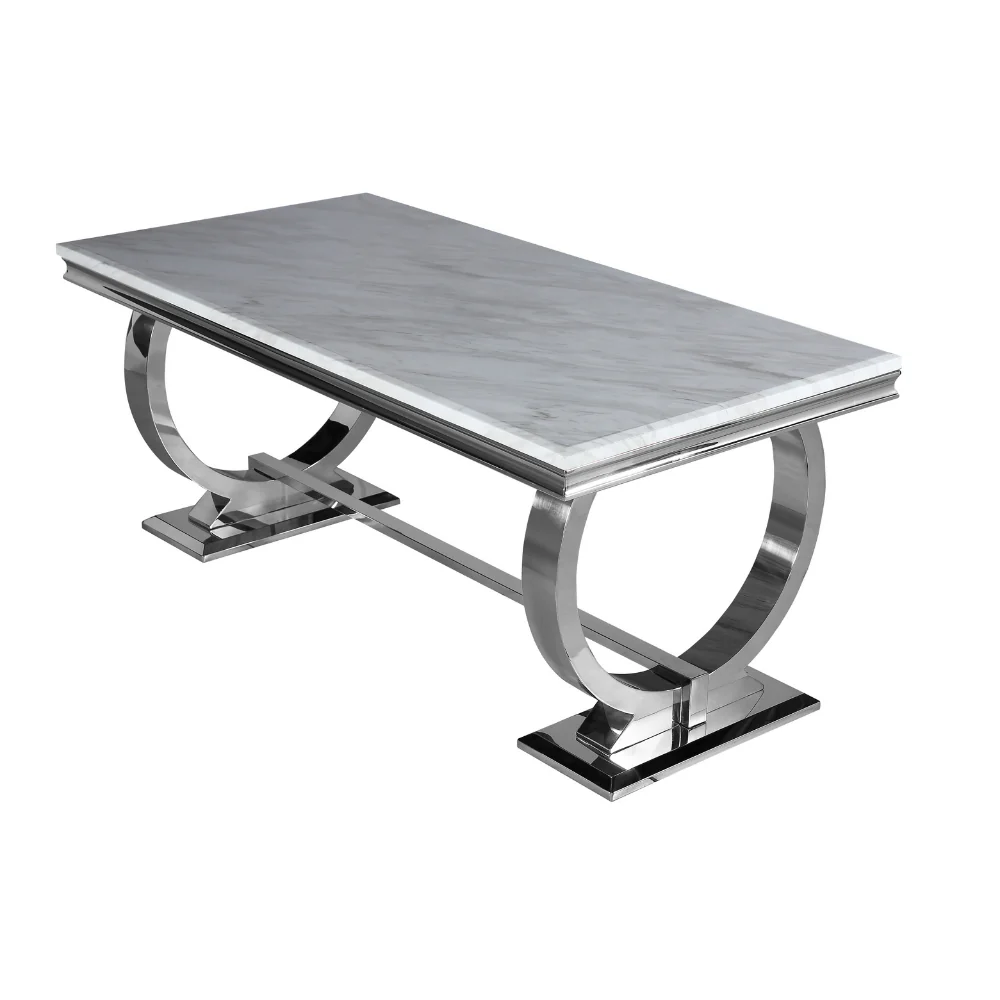Oakwood Arianna 1.5M Grey Marble Top Dining Table With 4 Megan Dining Chairs