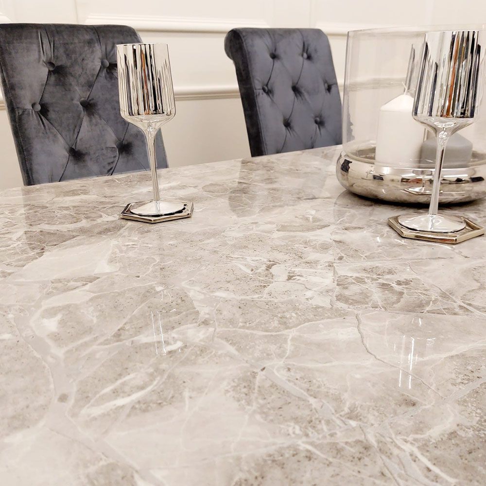 Oakwood Arianna 1.8m Grey Marble Top Dining Table With 6 Emma Shimmer Chairs