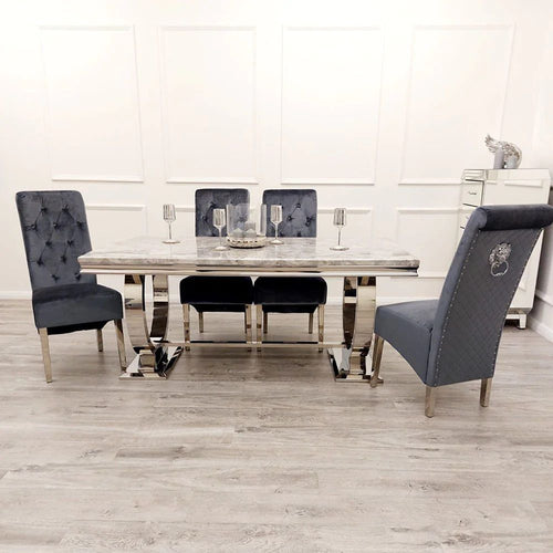 Oakwood Arianna 1.8m Grey Marble Top Dining Table With 6 Emma Shimmer Chairs