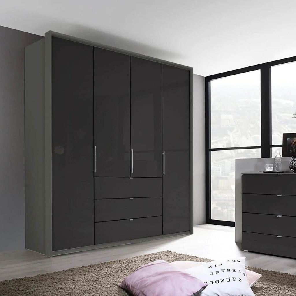 Oakwood Rauch Erimo Graphite & Basalt Glass Combi German Wardrobe - Style 1