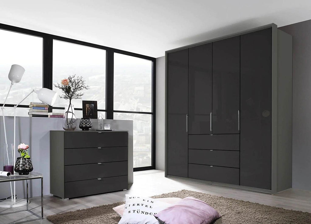 Oakwood Rauch Erimo Graphite & Basalt Glass Combi German Wardrobe - Style 1