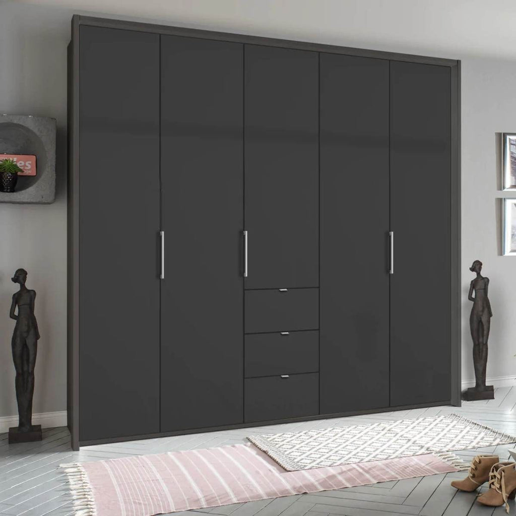 Oakwood Rauch Erimo Style1 Basalt Glass Bi-folding 5 doors Combi Wardrobe W254CM