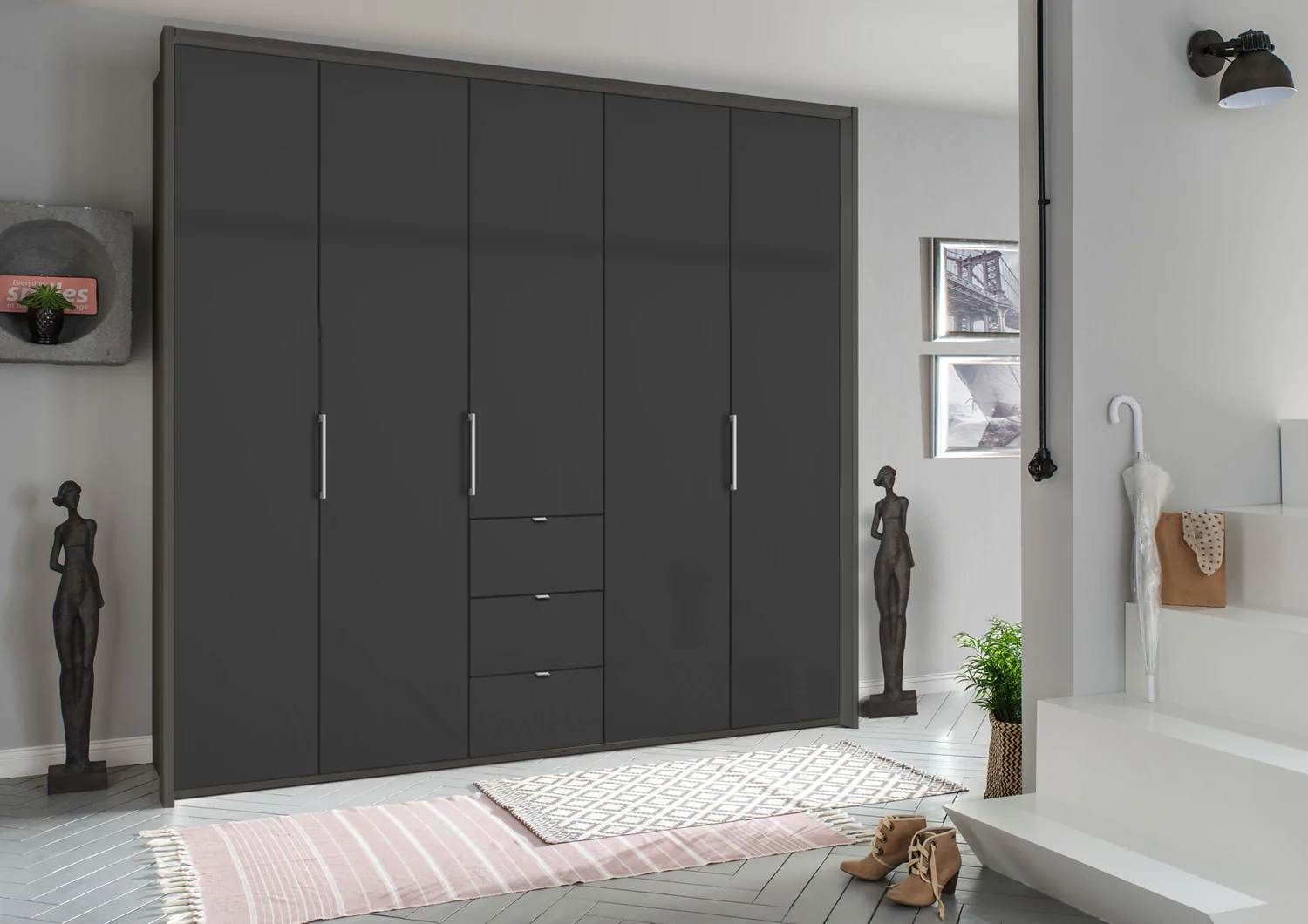 Oakwood Rauch Erimo Style1 Basalt Glass Bi-folding 5 doors Combi Wardrobe W254CM