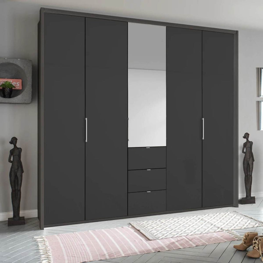 Oakwood Rauch Erimo Style1 Basalt Glass Bi-folding 5 doors Combi Wardrobe W254CM