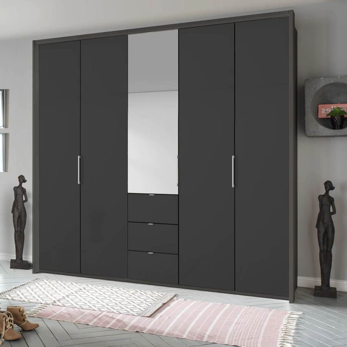 Oakwood Rauch Erimo Style1 Basalt Glass Bi-folding 5 doors Combi Wardrobe W254CM