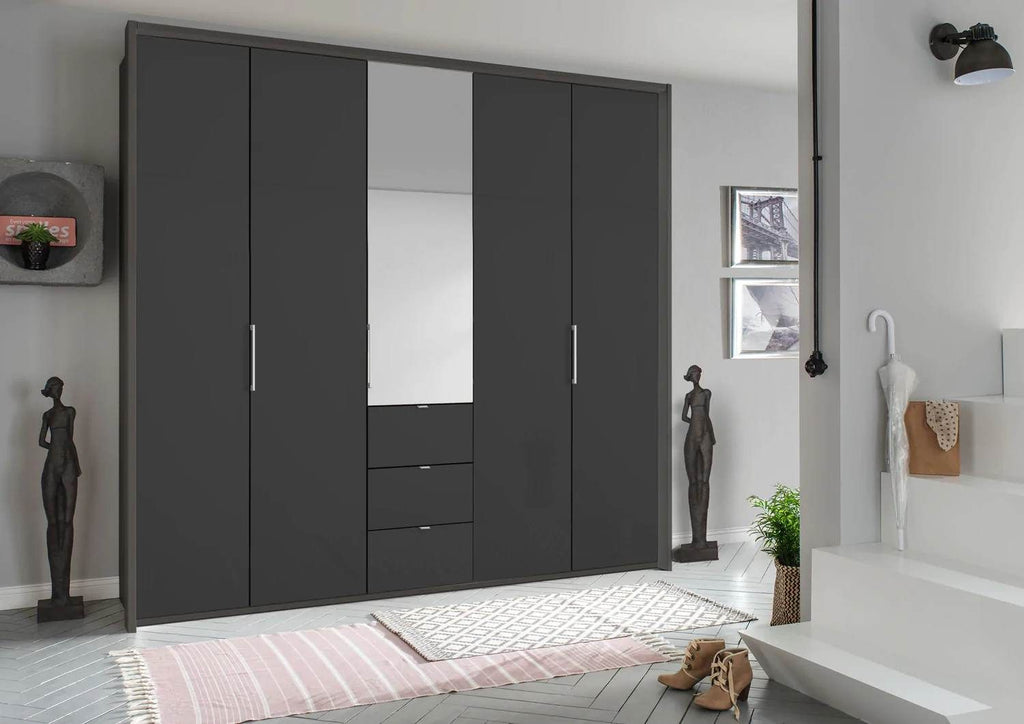 Oakwood Rauch Erimo Style1 Basalt Glass Bi-folding 5 doors Combi Wardrobe W254CM
