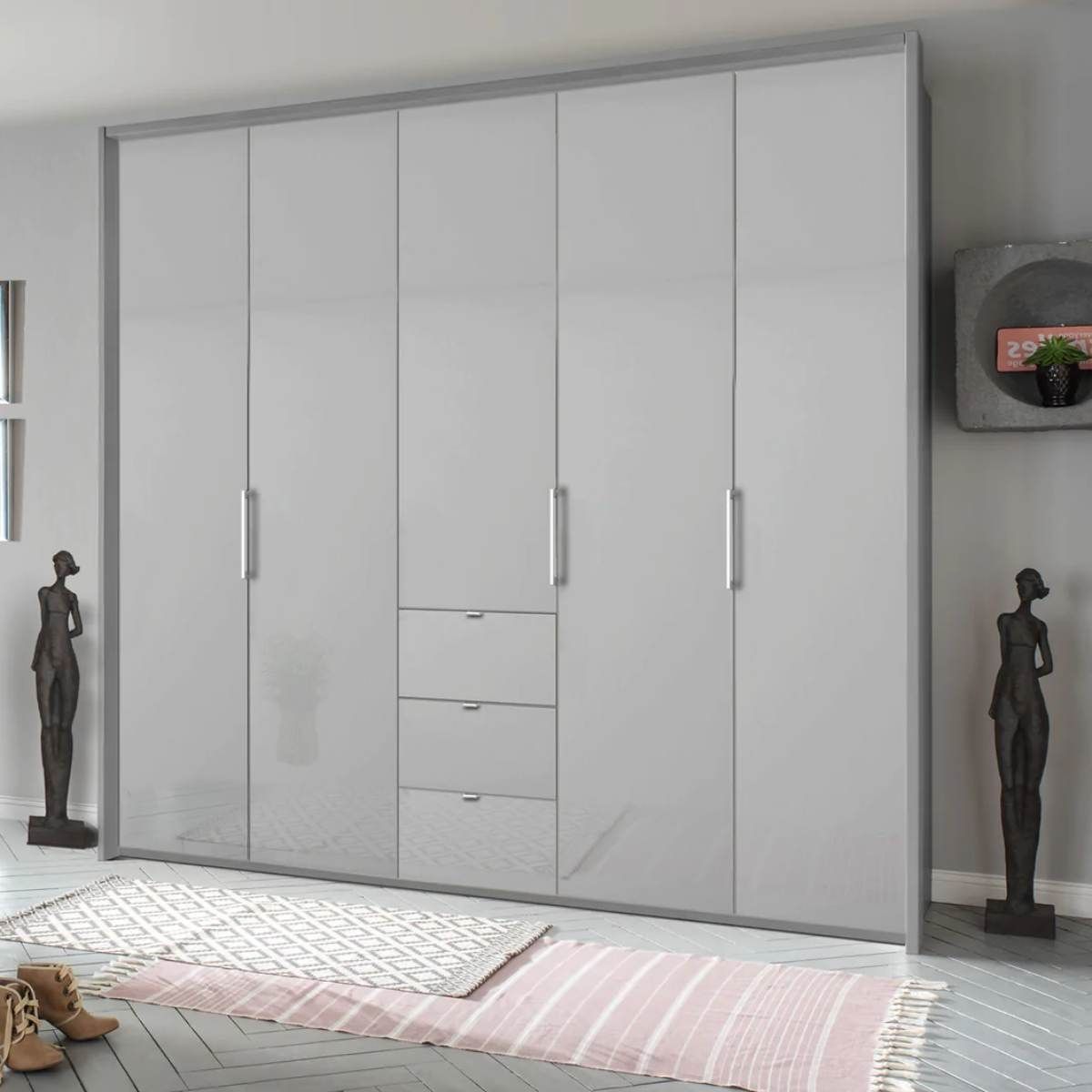 Oakwood Rauch Erimo Style1 Silk Grey Glass Bi-folding 5 doors Combi Wardrobe W254CM