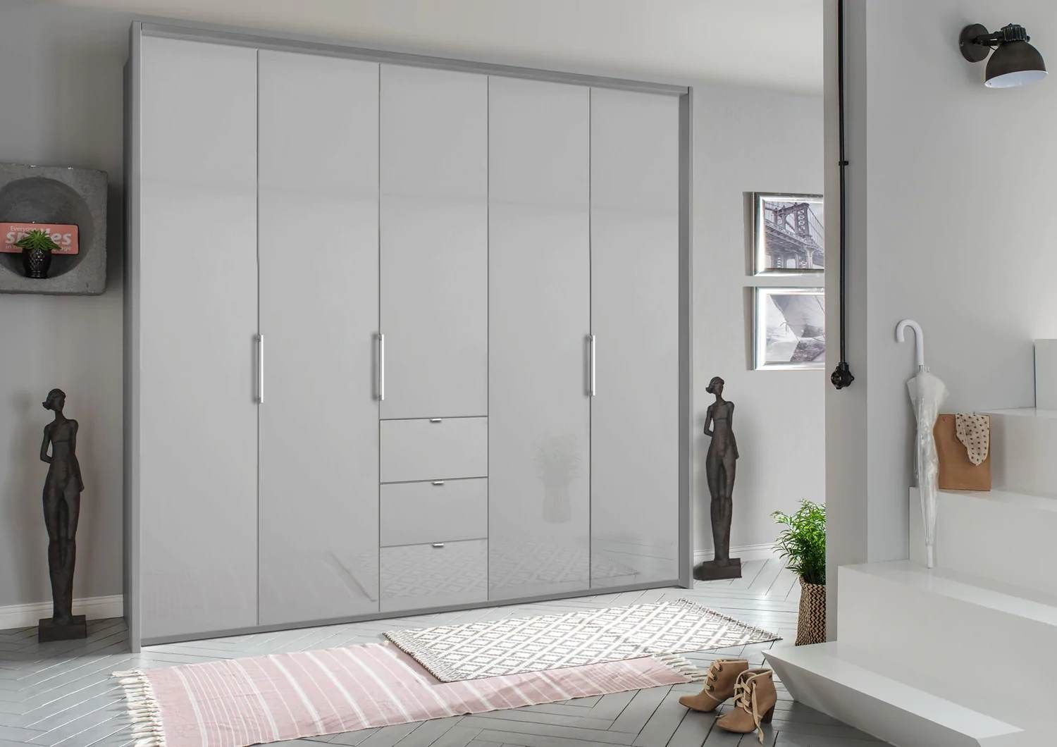 Oakwood Rauch Erimo Style1 Silk Grey Glass Bi-folding 5 doors Combi Wardrobe W254CM