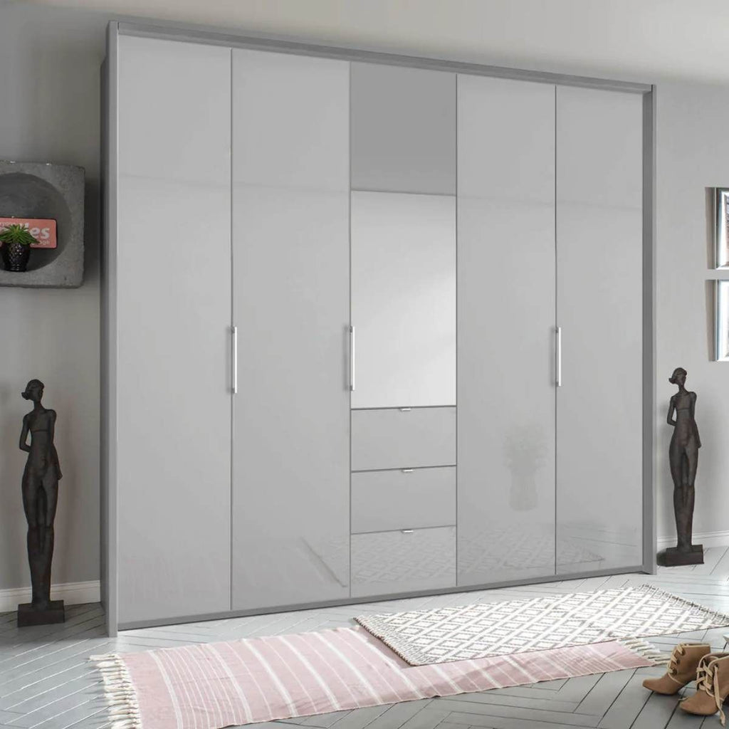 Oakwood Rauch Erimo Style1 Silk Grey Glass Bi-folding 5 doors Combi Wardrobe W254CM