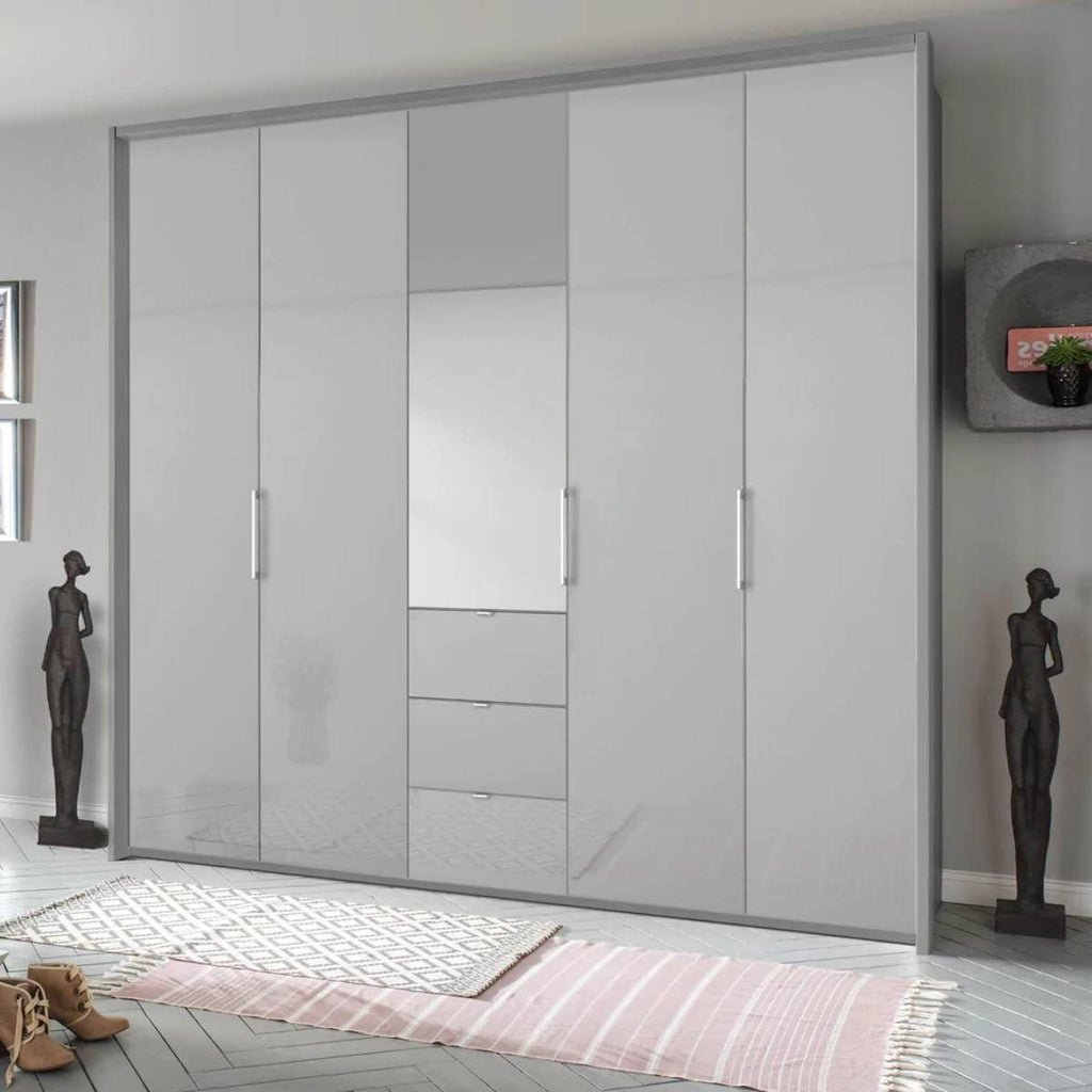 Oakwood Rauch Erimo Style1 Silk Grey Glass Bi-folding 5 doors Combi Wardrobe W254CM