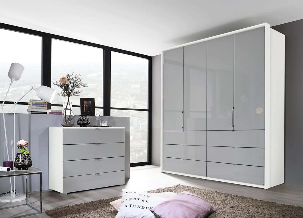 Oakwood Rauch Erimo Style3 Silk Grey Glass Bi-folding doors Combi Wardrobe 204CM Tall