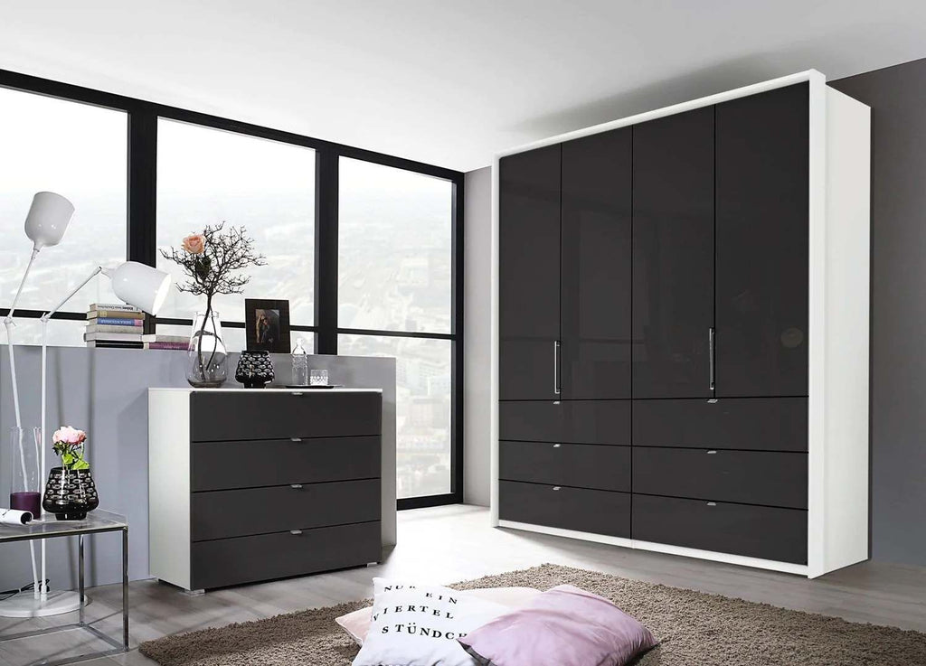 Oakwood Rauch Erimo Style3 Basalt Glass Bi-folding doors Combi Wardrobe 204CM Tall