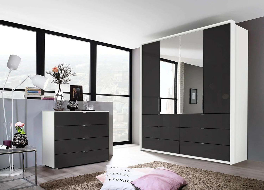 Oakwood Rauch Erimo Style3 Basalt Glass Bi-folding doors Combi Wardrobe 204CM Tall