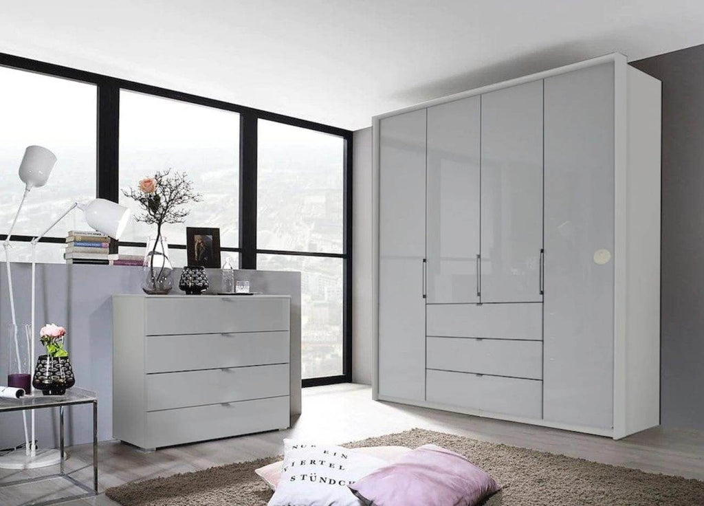 Oakwood Rauch Erimo Style 1 Silk Grey Glass Bi-Folding Doors Combi Wardrobe