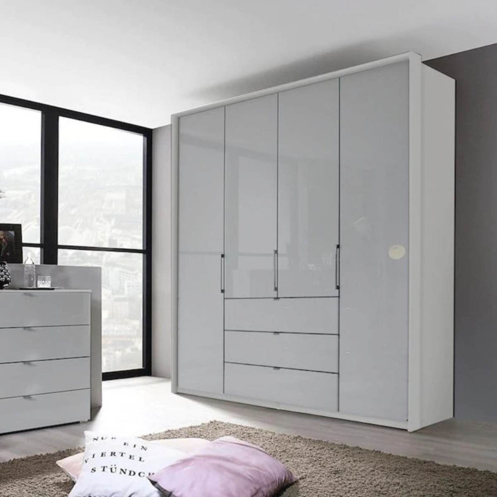Oakwood Rauch Erimo Style 1 Silk Grey Glass Bi-Folding Doors Combi Wardrobe