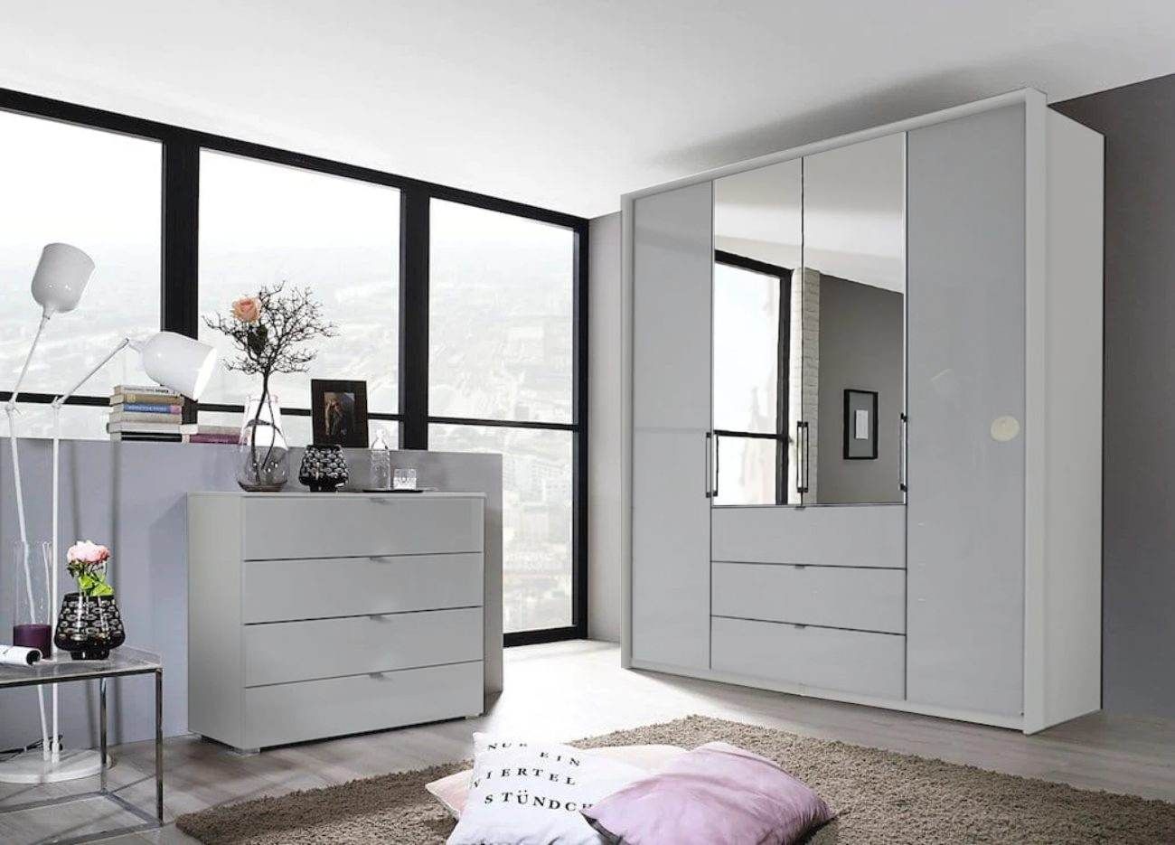 Oakwood Rauch Erimo Style 1 Silk Grey Glass Bi-Folding Doors Combi Wardrobe