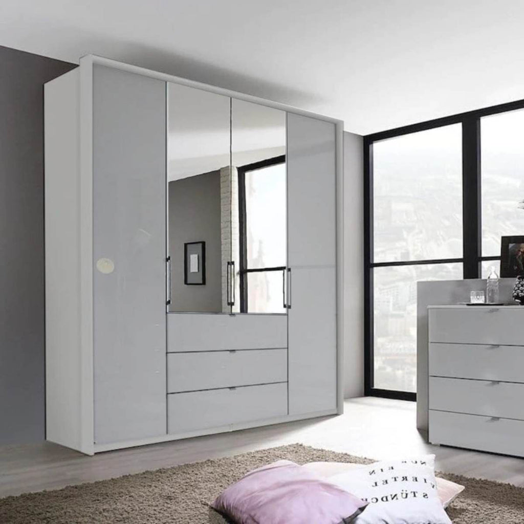 Oakwood Rauch Erimo Style 1 Silk Grey Glass Bi-Folding Doors Combi Wardrobe