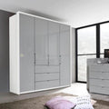 Oakwood Rauch Erimo Style1 White & Silk Grey Glass Bi-Folding Doors Combi Wardrobe 204CM