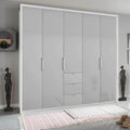 Oakwood Rauch Erimo Style 1 White & Silk Grey Glass Bi-Folding 5 Doors Combi Wardrobe W254CM