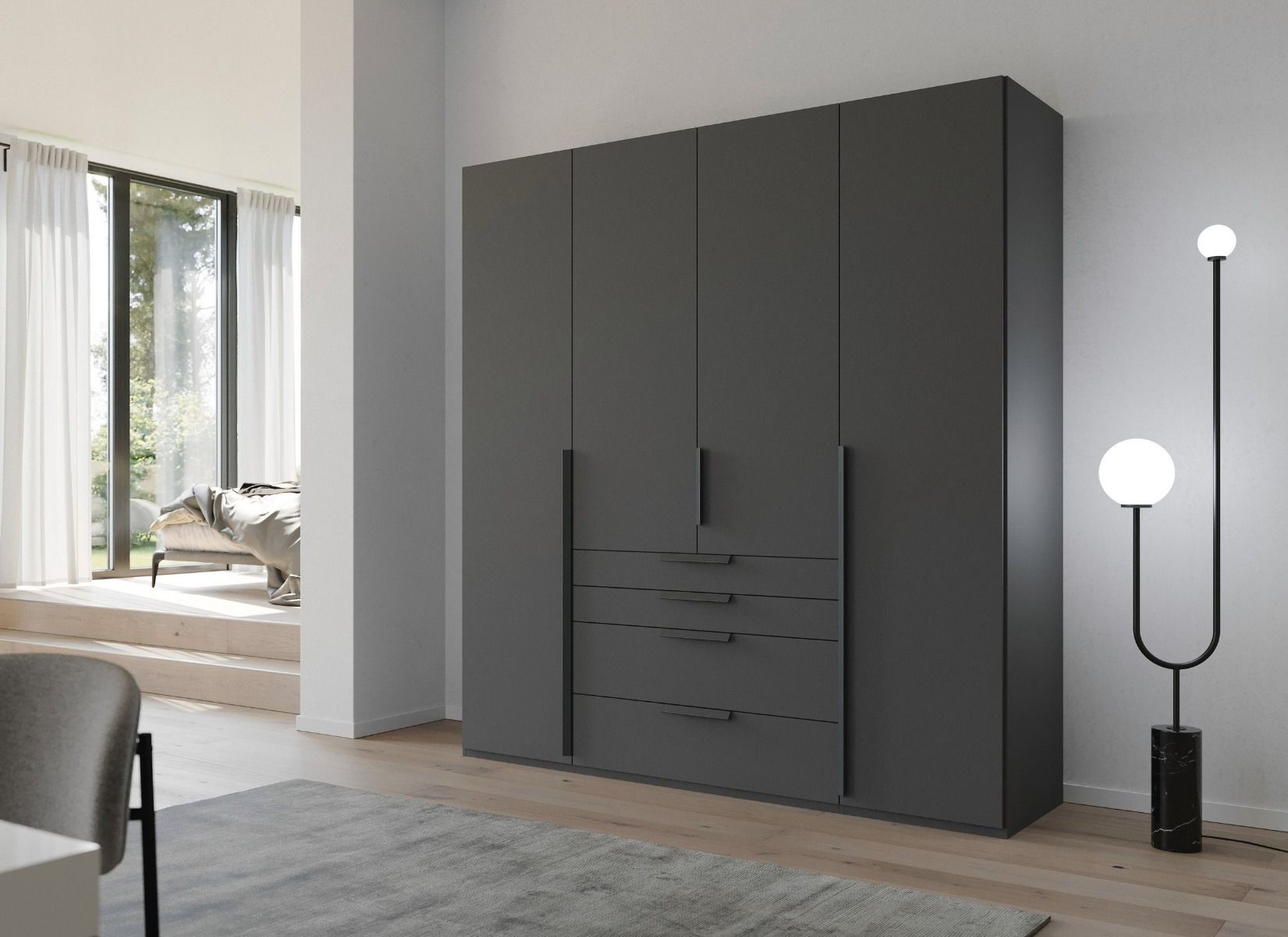 Oakwood Rauch Purisma Graphite 4 Door Hinged  Combi Wardrobe