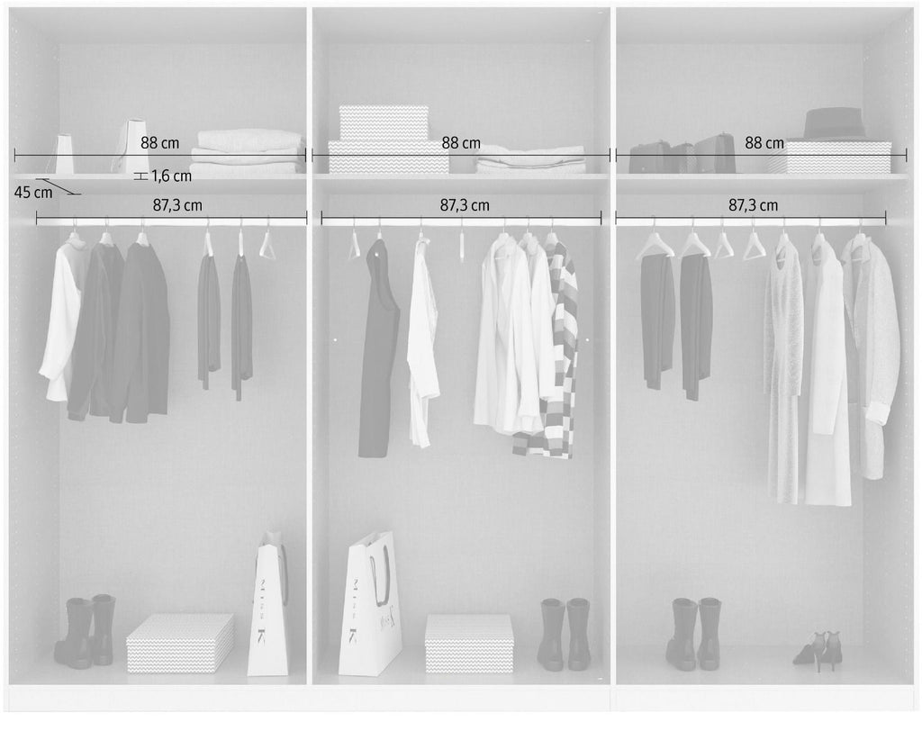 Oakwood Rauch White Glass With Mirror Modern Quadra Spin 6 Door Hinged 271CM Wardrobe