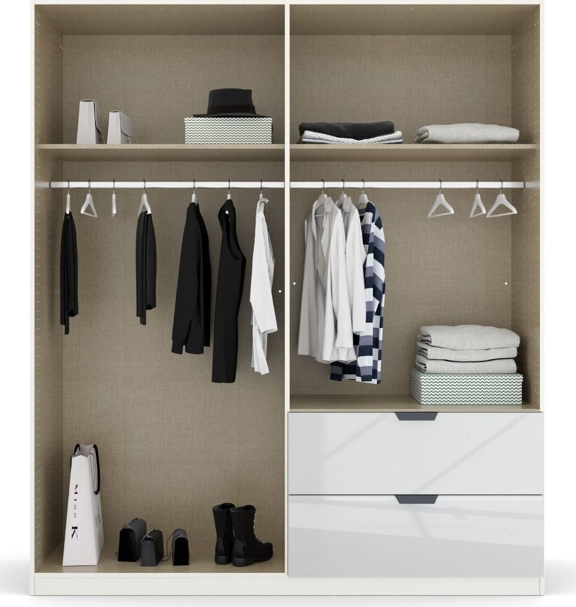Oakwood Rauch White Glass With Mirror Modern Quadra Spin 4 Door Combi 181CM Wardrobe