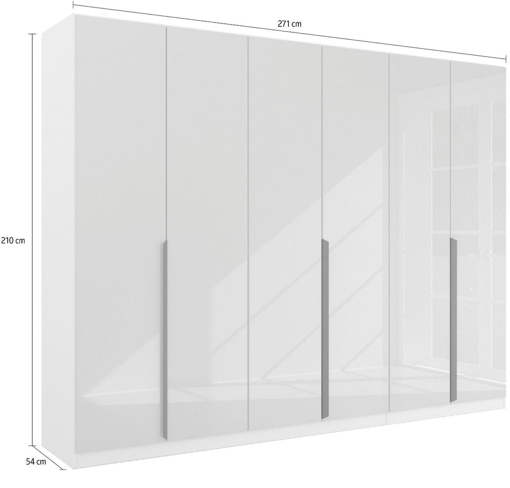 Oakwood Rauch White Glass Modern Quadra Spin 6 Door Hinged 271CM Wardrobe