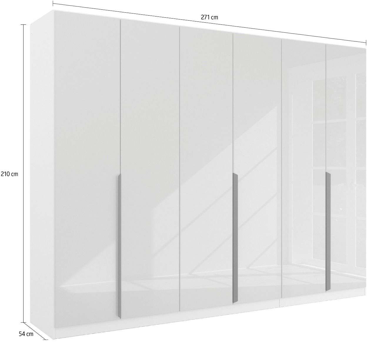 Oakwood Rauch Basalt Glass With Mirror Modern Quadra Spin 6 Door Hinged 271CM Wardrobe