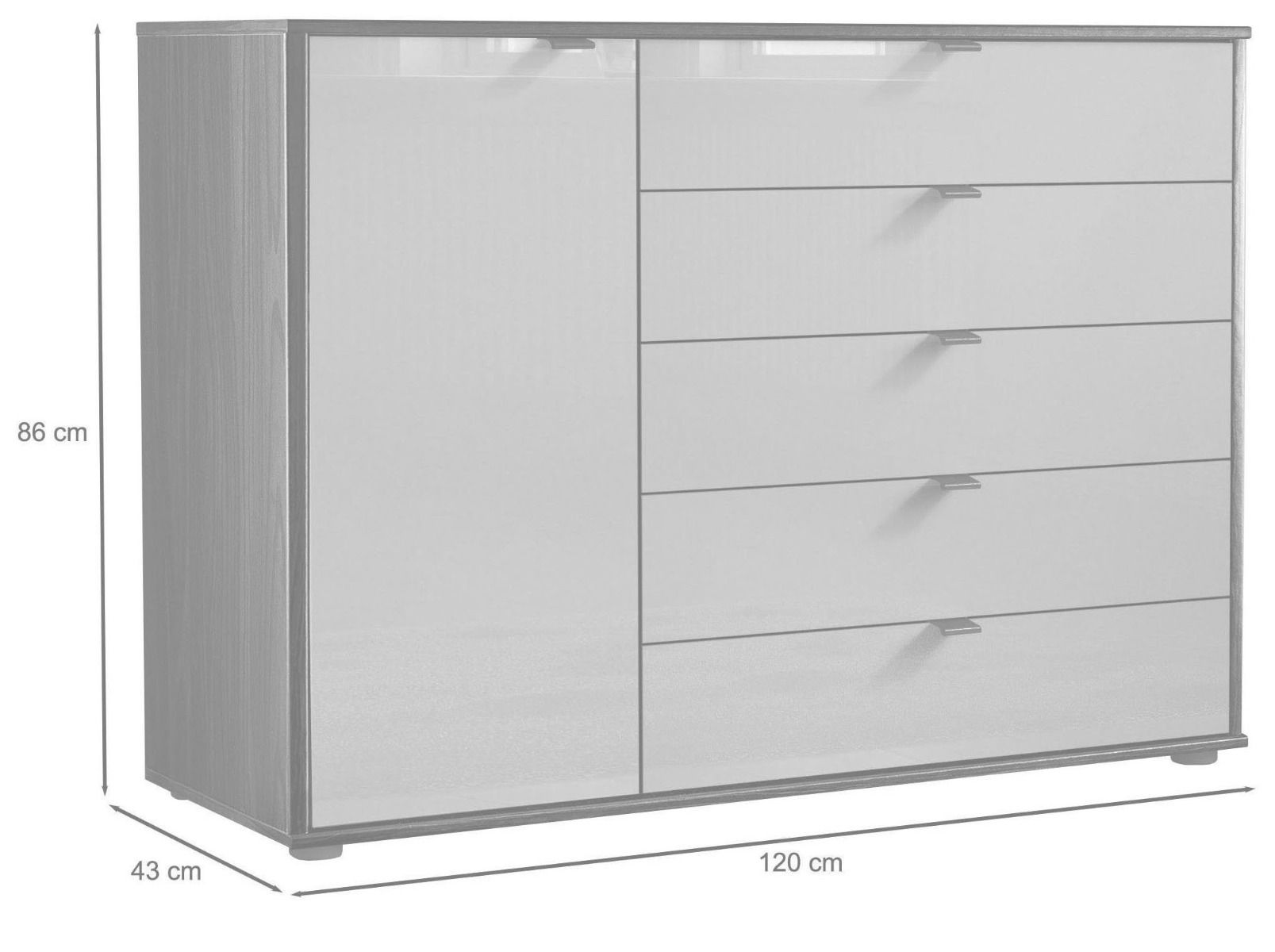 Oakwood Wiemann Quito Bianco Oak And Champagne Glass 1 Door 5 Drawer Combination Dresser