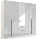 Oakwood Rauch White Glass With Mirror Modern Quadra Spin 5 Door Combi 226CM Wardrobe