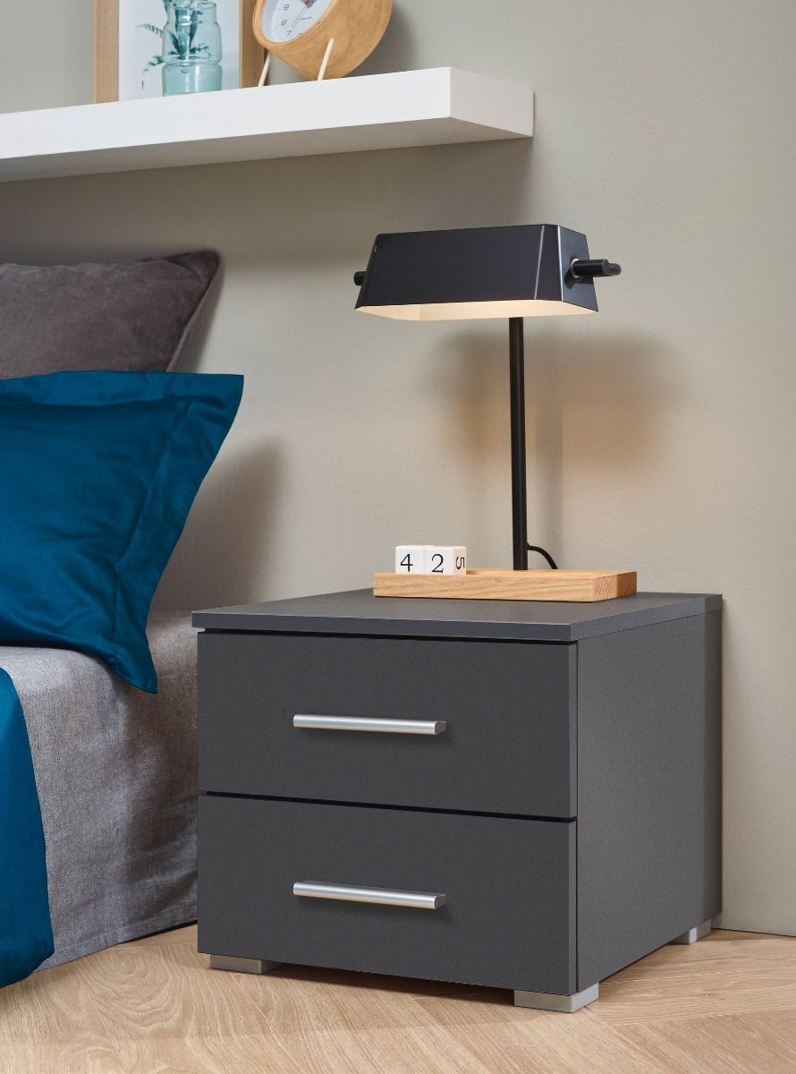 Oakwood Rauch Base 2 Drawer Metallic Grey Bedside Cabinet