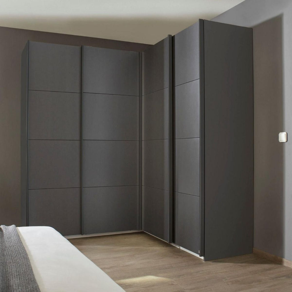 Oakwood Rauch Luma 181cm 4 Door Corner Sliding Wardrobe with 4 Decor Doors