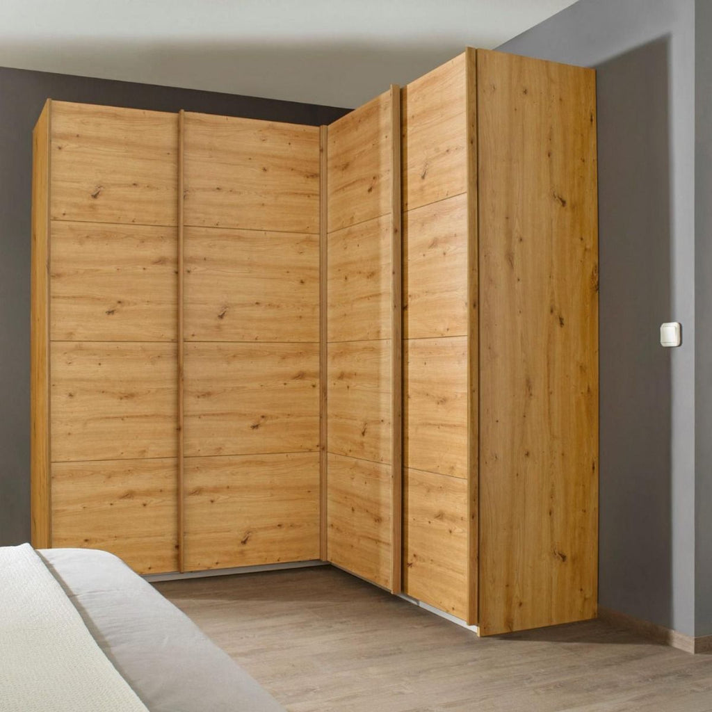Oakwood Rauch Luma 181cm 4 Door Corner Sliding Wardrobe with 4 Decor Doors