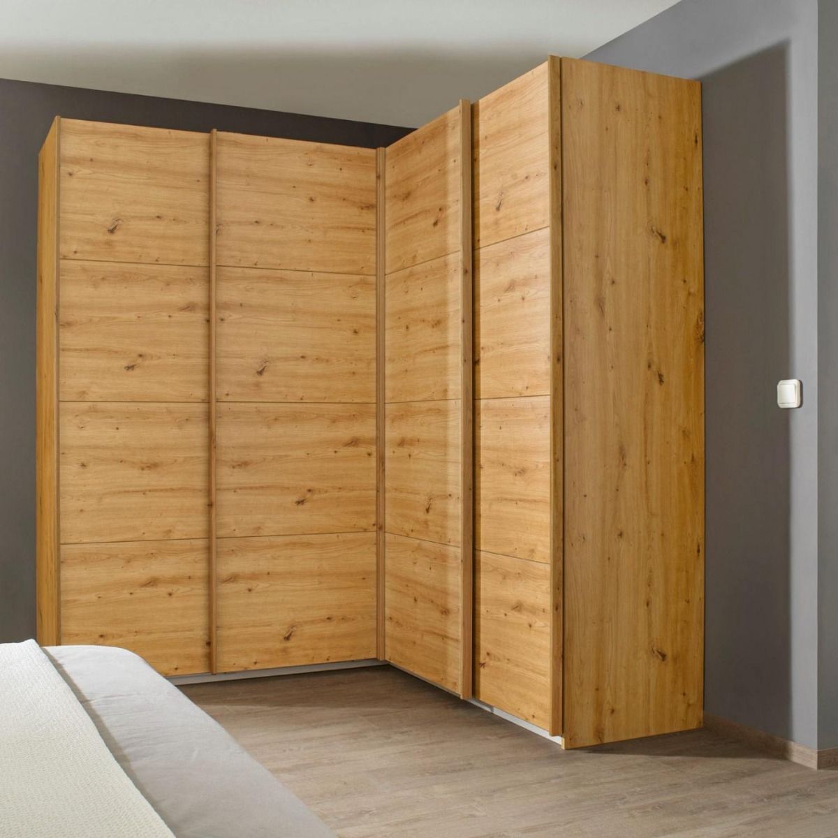 Oakwood Rauch Luma 181cm 4 Door Corner Sliding Wardrobe with 4 Decor Doors