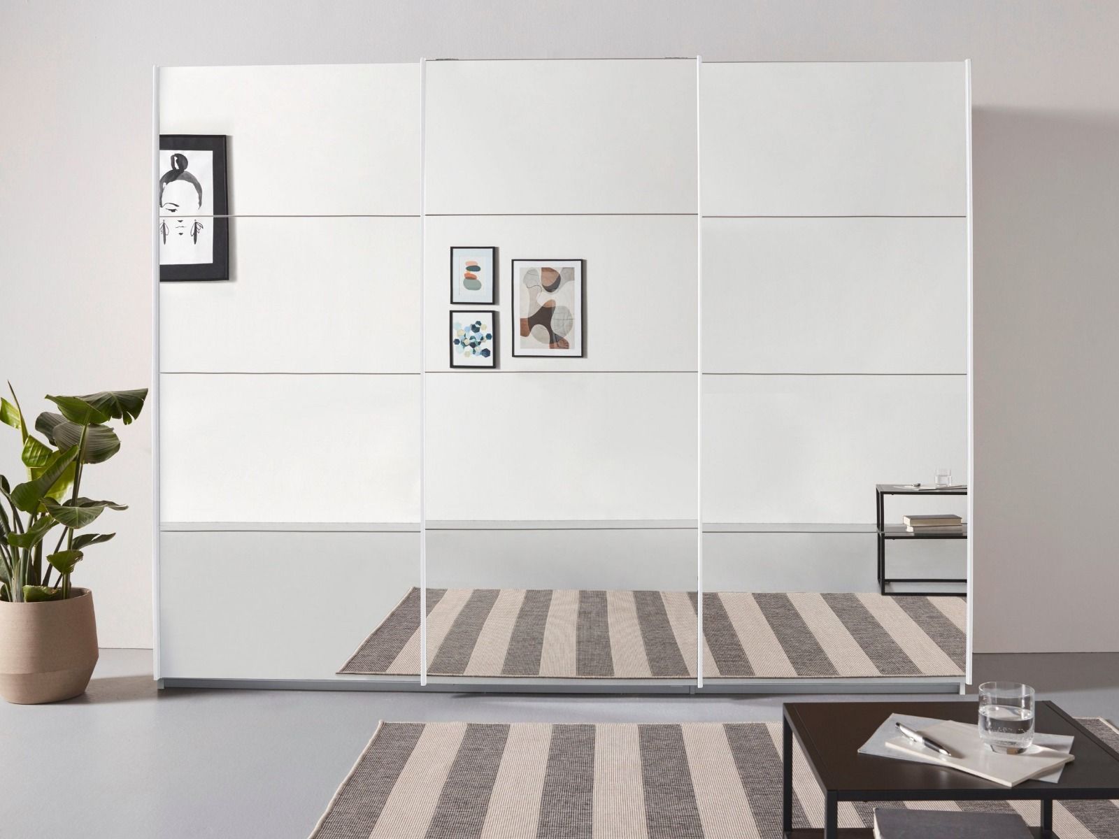 Oakwood Rauch Oracle White 3 Door Full Mirror Sliding Wardrobe 203CM
