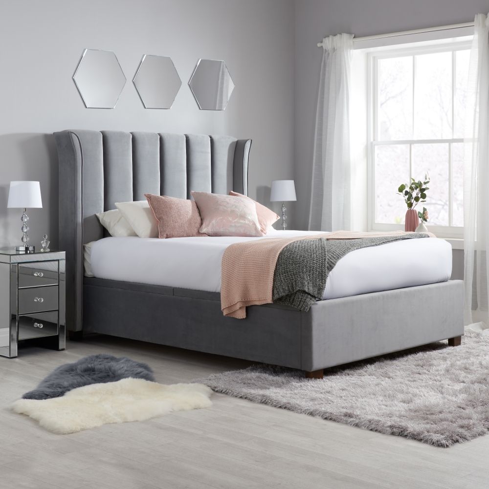 Oakwood Maya Wingback Fabric Upholstered Bed Frame