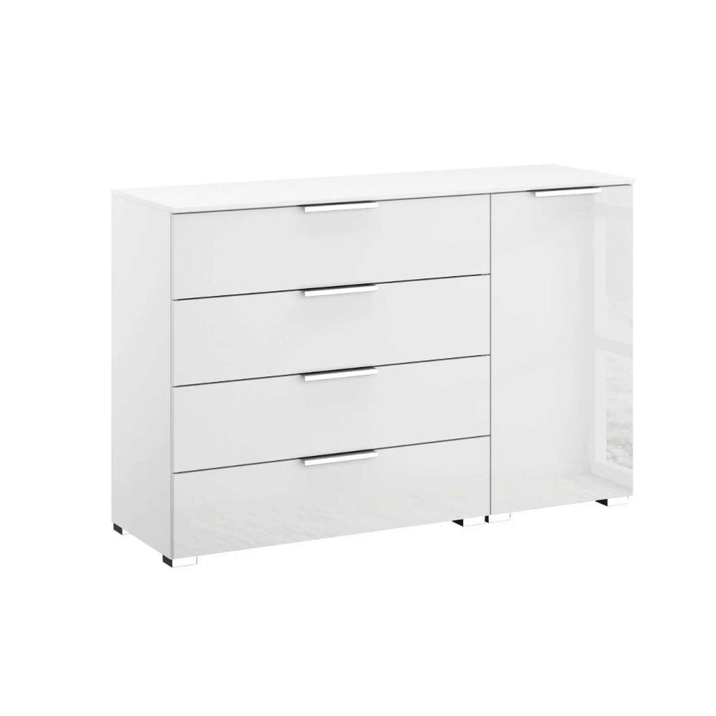 Oakwood Rauch Fontana Glass 1 Door 4 Drawer Wide Chest Choice of Colours