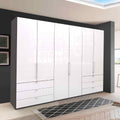 Oakwood Wiemann Loft White Glass Front 300CM Bi-Folding Doors Wardrobe With Drawers