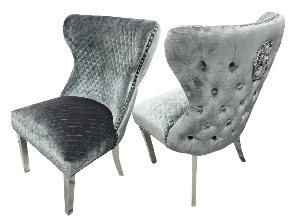 Oakwood Lewis Light Grey Lion Knockerback Plush Velvet Dining Chairs