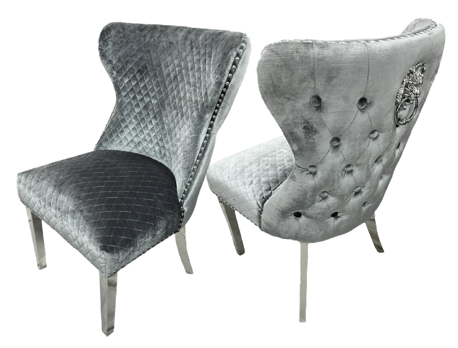 Oakwood Lewis Light Grey Lion Knockerback Plush Velvet Dining Chairs