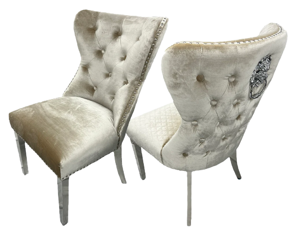 Oakwood Lewis Mink Lion Knockerback Plush Velvet Dining Chairs